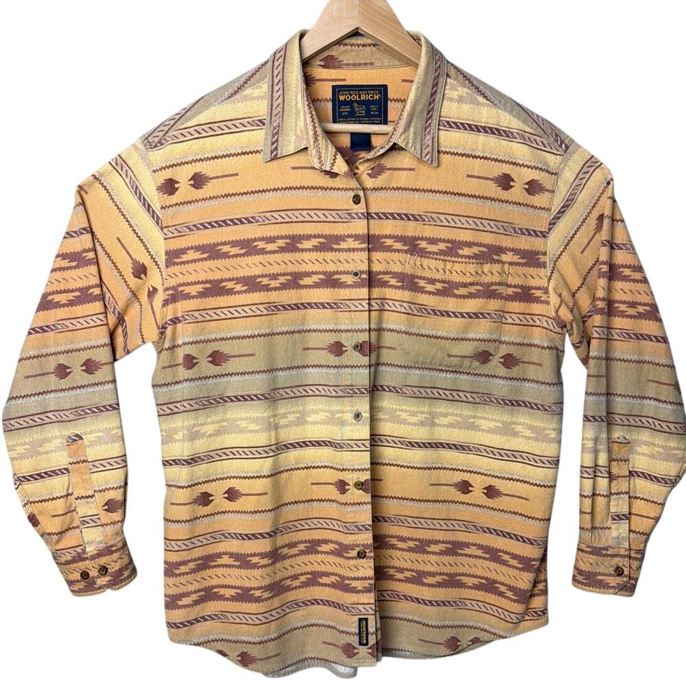 80s Woolrich Button Up Shirt Cotton Flannel Tribal Outdoor Gorpcore Vintage